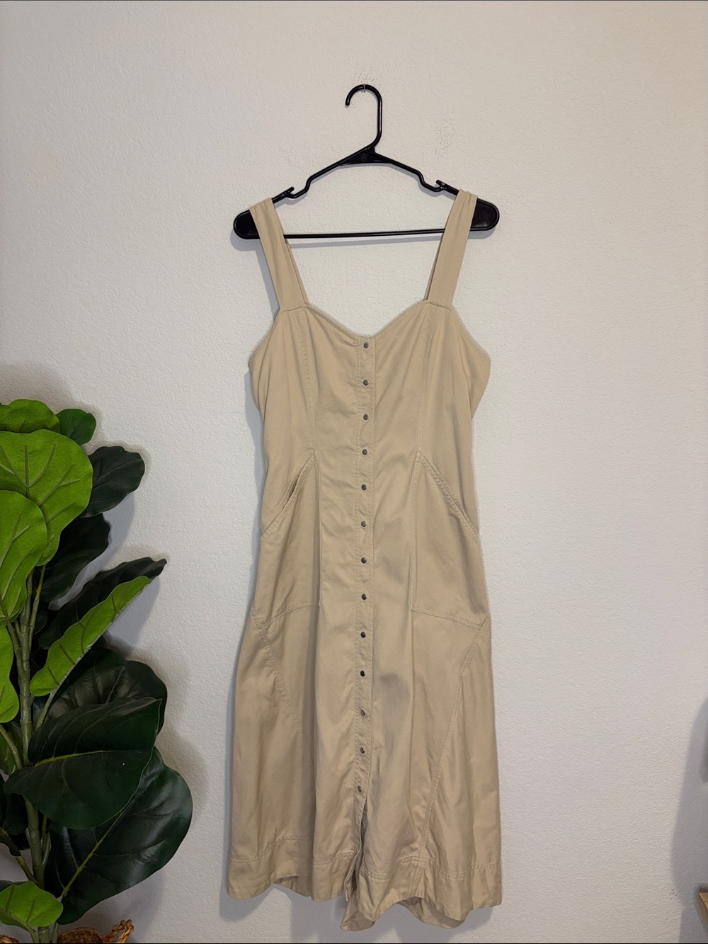 A.L.C. Varelli Beige Khaki Button-Front Fit and flare Dress 8 - Picture 3 of 8